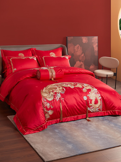 罗莱家纺龙凤婚庆八件套大红色绣花床单被套被罩结婚高档床上用品