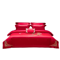 (Clearout) Luolai Home Textiles Eight-piece Set Big Red Embroidered Wedding Quilt Cover Jacquard Wedding Quilt Cover Sheets