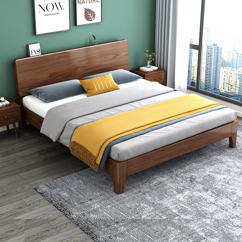 Bed modern minimalist Home Bedrooms 1 8 m Double beds Small family Type of main bedroom 1 5 m Single walnuts wood solid wood bed-Taobao