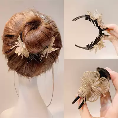 Korean temperament lace flower pill head grab clip hair jewelry back brain hair clip horsetail grab clip female