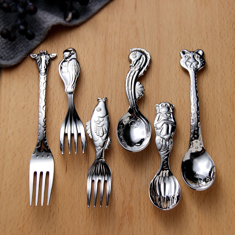 Animal Cartoon 304 Stainless Steel Children Spoon Eat Face Fork Baby Eat Spoon For Soup Spoon Gift Cutlery