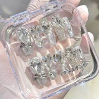 Наклейки для ногтей для мальчиков для маникюра, блестки для ногтей для невесты из жемчуга с бантиком, готовый продукт, инкрустировано бриллиантами