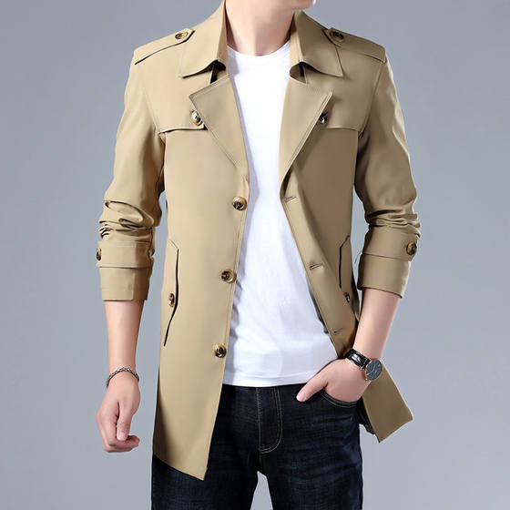 2022 spring and autumn new windbreaker men's medium long business casual jacket large size free hot men's jacket large coat