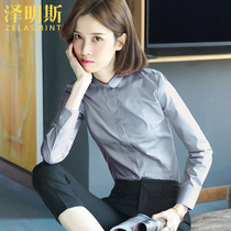 Zumings small round-collar white shirt female professional workplace wear interview dress work dress slim long sleeve black shirt