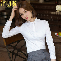 White shirt women long sleeve small round neck doll collar Korean version of slim professional wear dress shirt 2021 Spring New