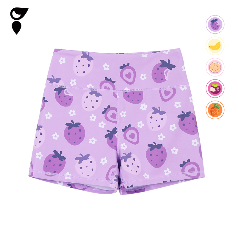 Hardship｜Purple Strawberry Training Elastic Slim Shorts Purple Butt-Lifting Fitness Sports Women's Three-Quarter Pants