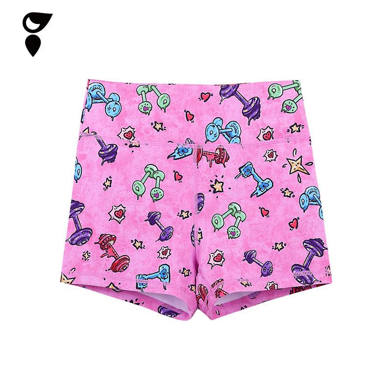 Hardship｜Dumbbell Exercise Fitness Yoga Three-Quarter Pants for Women, Pink Butt-Lifting Waist-Cinching Elastic Floral Shorts
