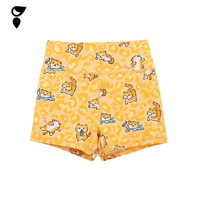 Hardship｜Leopard Print Cat Print Fitness Training Women's Yoga Pants Yellow Butt-Lifting Waist-Cinching Cycling Shorts