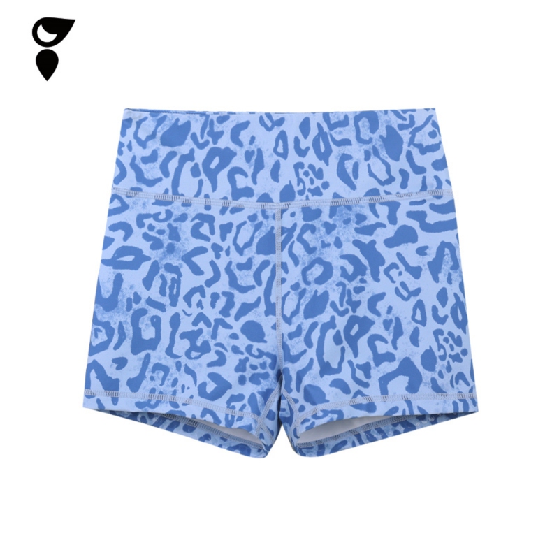 Hardship｜Blue Leopard Print Sports Waist-Cinching Butt-Lifting Shorts Blue Leopard Print Fitness Quick-Drying Floral Shorts