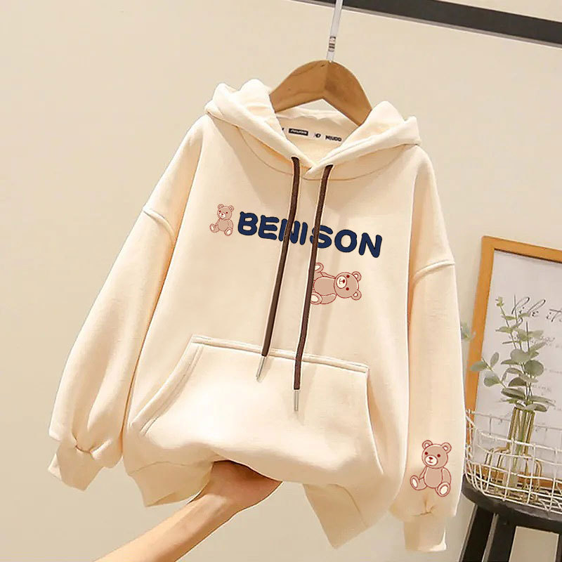 Girls' Sweatshirt 2025 New Model Children's Spring and Autumn Style for Older Children, Autumn and Winter Clothing with Fleece and Thickened Hooded Top for Little Girls