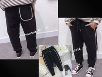 Winter childrens clothing Boys velvet plus cotton thickened pure cotton knitted sweatpants cotton pants Moore coffee