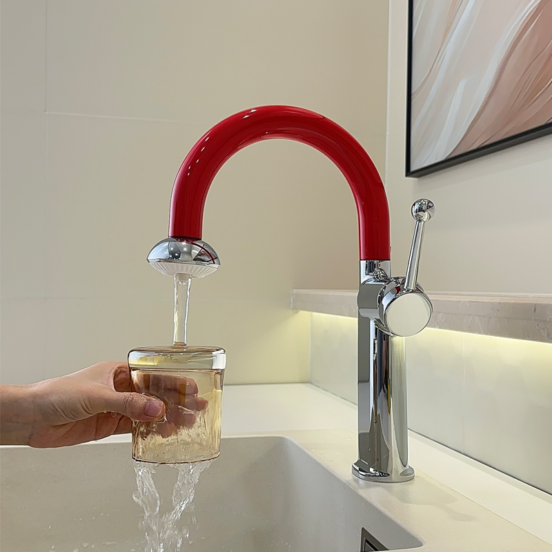 Pull-Out Washbasin Faucet, Hot and Cold, Household, Adjustable Height, Rotating, Bathroom Basin Faucet, Toilet, Copper
