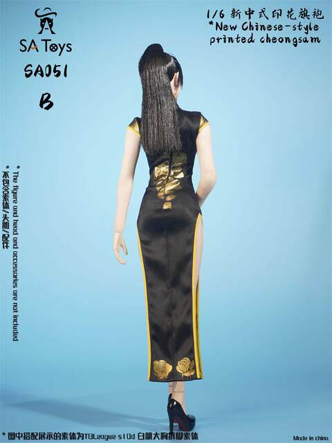 In Stock Sa Toys Sa051 1/6 Action Figure New Chinese-Style Printed Cheongsam Suitable for Tbl Plastic Female Body, Etc
