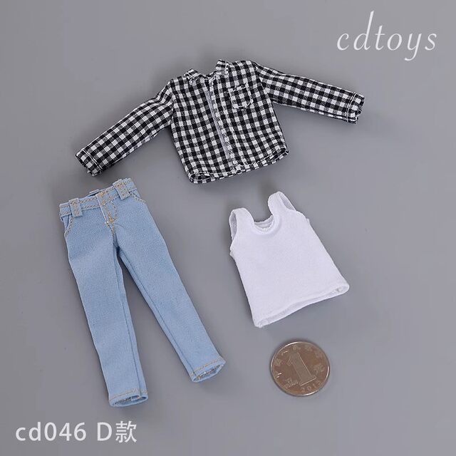 In Stock Cdtoys Cd046 1/12 Male Soldier Vest Shirt Jeans Suitable for 1:12 Plastic Body
