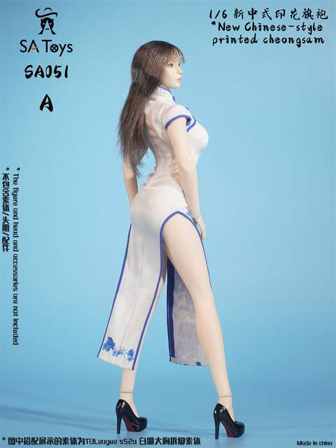 In Stock Sa Toys Sa051 1/6 Action Figure New Chinese-Style Printed Cheongsam Suitable for Tbl Plastic Female Body, Etc