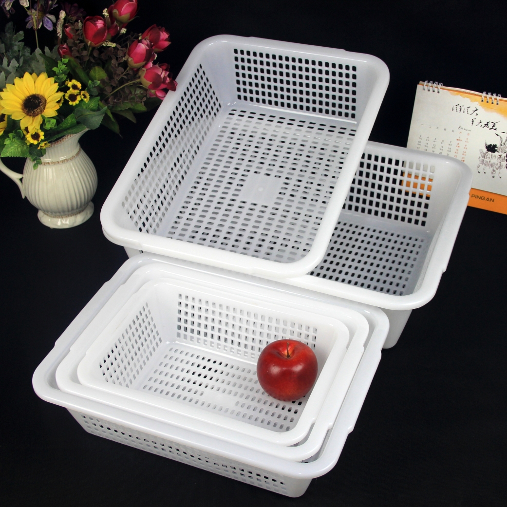 Materia Department Store Rectangular Drain Basket Hollowed-out Plastic Basket Vegetable Fruit Basket Washing vegetable basket Spicy Hot Pan