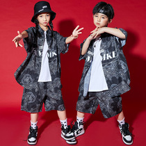 Street dance suit boys tide suit summer hip-hop cashew flower shirt hiphop clothing female loose children handsome tide dress