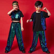 Childrens sequin costume childrens jazz dance street dance performance clothes boys and girls catwalk stage costumes navel set
