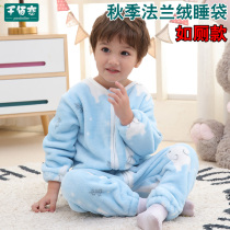 Childrens sleeping bag flannel spring and autumn and winter thickened baby coral velvet pajamas Children split legs baby anti-kick quilt