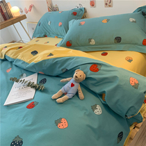 High-grade padded cotton four-piece set autumn and winter abrasive bedding cartoon hipster bright color quilt cover nude sleep comfortable