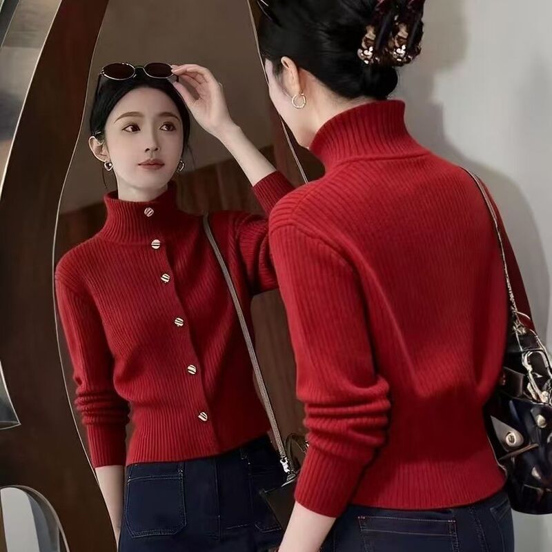 2026 Dongguan Dalang Spring and Autumn Cardigan Jacket Round Neck Loose Short Long Sleeve Sweater Knitted Base Layer for Women