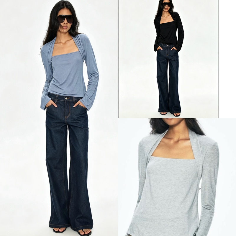 Weeeechan Lyocell Wool Blend Easy-To-Wear Fake Two-Piece Sleeve Knit Top That Covers Side Breasts Weeeechan Lyocell Wool Blend Easy-To-Wear Fake Two-Piece Sleeve Knit Top That Covers Side Breasts