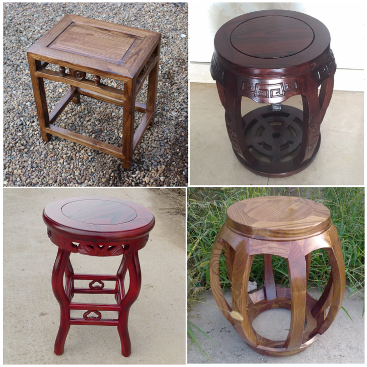 All solid wood copper money stool wood square stool round drum stool shoe change stool adult children small bench elm wood new Chinese style