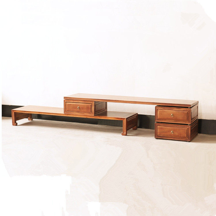 Lengthened all solid wood telescopic TV cabinet new Chinese bedroom base cabinet elm modern minimalist TV cabinet low cabinet table