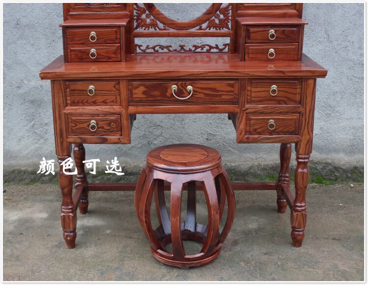 Bàn trang điểm gỗ rắn Elm căn hộ nhỏ phòng ngủ phụ kiện bàn trang điểm phân Trung Quốc chạm khắc Ming và Qing nhà sản xuất đồ nội thất cổ - Bộ đồ nội thất bộ bàn ghế gỗ phòng khách
