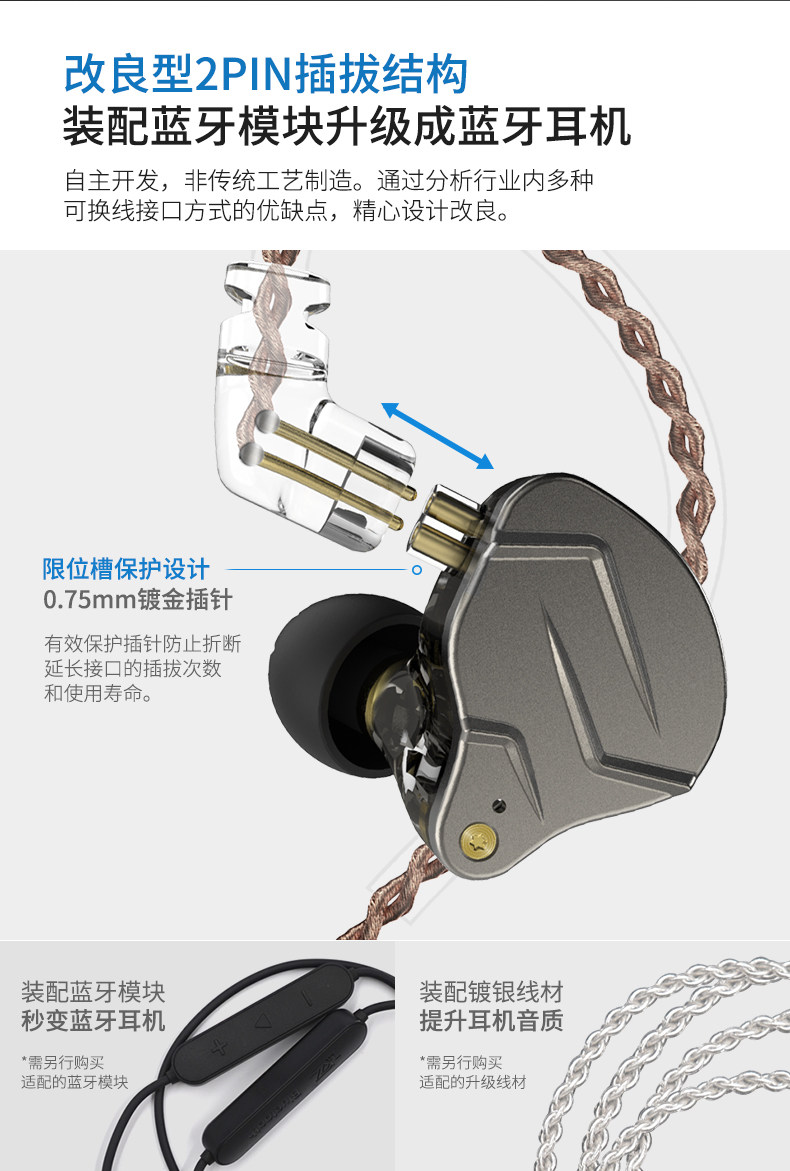 Проводные HiFi наушники kz zsn pro耳机入耳式有线圈铁高音质带麦重低音炮挂耳式吃鸡直播