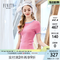 FINITY2021 base shirt womens crew neck contrast color trimming age reduction slim pullover sweater women
