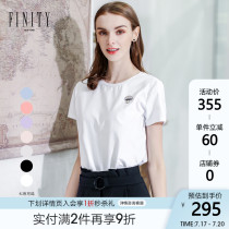 FINITY2021 summer new fashion loose temperament half-sleeve womens inner tie base short-sleeved Xinjiang cotton white T-women