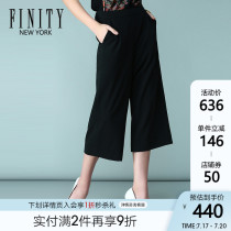 FINITY black wide leg pants womens summer thin section loose high waist hanging three-point pants Korean version straight casual wide leg pants