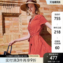 FINITY vacation style skirt Female summer French small man Chiffon Red French Polka dot vintage dress