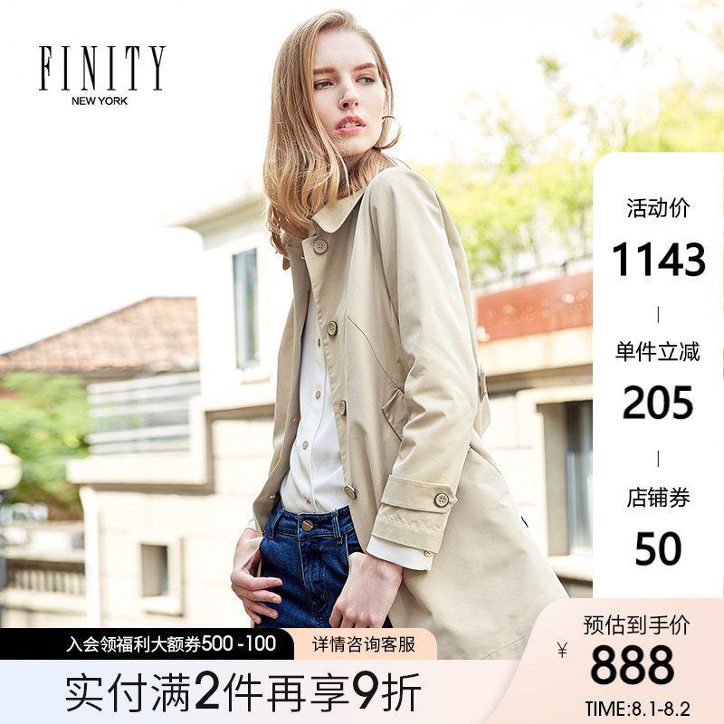 FINITY2021 spring WOMEN's medium and long version of the windbreaker WOMEN's CASUAL thin long-sleeved British wind small coat