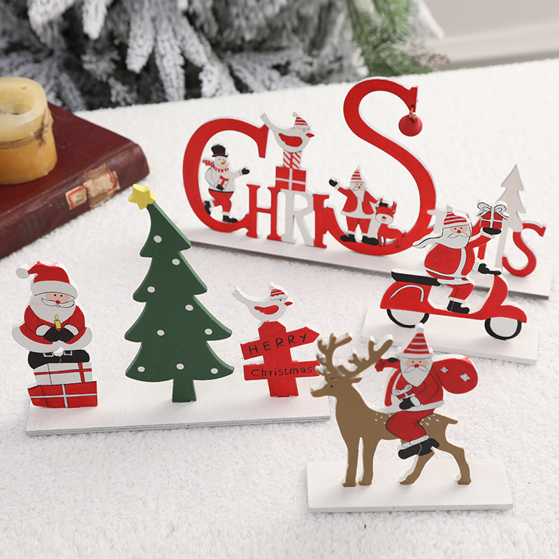 Christmas decorations Nordic wooden Santa Claus reindeer tabletop decorations Christmas decorations scene layout props