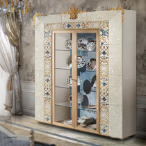 Italian luxury wine cabinet Villa Palace glass storage locker shell inlaid French solid wood display cabinet