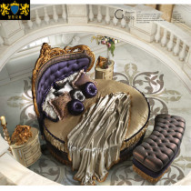 Large round bed double bed European luxury master bedroom wedding bed cloth bed Villa furniture French court solid wood round bed