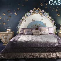 Italian luxury wood carved double bed European high-grade painted shell mosaic Villa Palace princess wedding bed