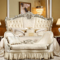 European-style solid wood double bed hand-carved cloth art bed luxury French wedding bed princess bed Villa furniture customization