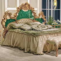 Eurostyle solid wood Carved Bed Green Backrest Imitation Marble Extravaganza 1 8 m Bedroom Villa Bed Customised