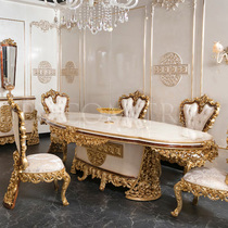 Eurostyle solid wood carved large family dining table and chairs combination French style restaurant golden rice table villa dining table furniture custom-made