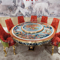 Round dining table with turntable carved large household custom furniture solid wood dining table and chair combination European round table