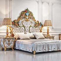 Eurostyle solid wood double bed bedroom painted princess bed French style palace luxurious 1 8 m 2 m large bed cloth art wedding bed