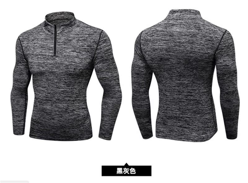 Cơ bắp anh em thể thao nhanh khô thể thao nam dài tay mùa đông cộng với áo thun nhung bó sát dây kéo đứng cổ áo đào tạo áo đáy áo thun thể thao nam có cổ