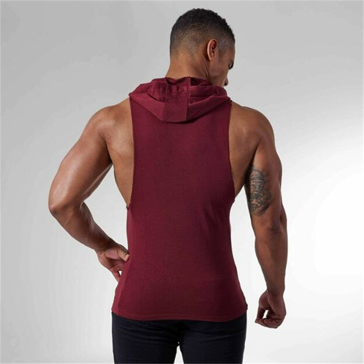 Cơ bắp anh em thể thao vest thể thao nam tay áo hoodie Slim cotton vest rắn màu áo trùm đầu áo thun