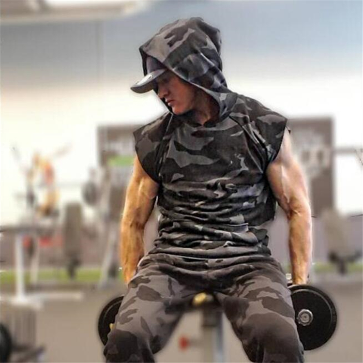 Cơ bắp thể thao anh em ngụy trang vest nam tự trồng tập thể dục trùm đầu vest ngoài trời chạy không tay ngụy trang áo tank top gym