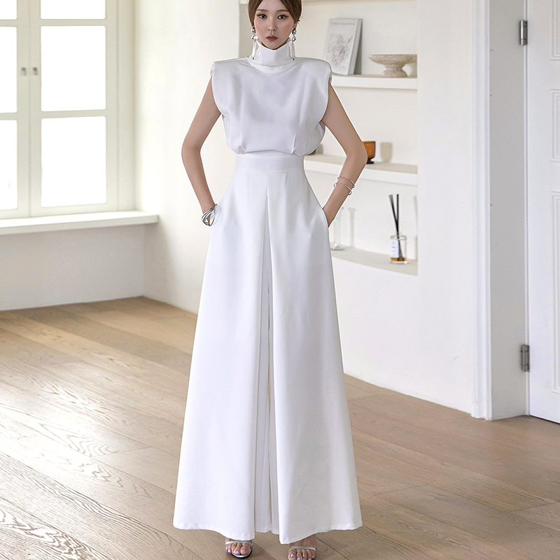 High-End Light Luxury Jumpsuit, Stylish Thin Wide-Leg Pants, Women's One-Piece Pants, Summer, Tall, White, Sleeveless