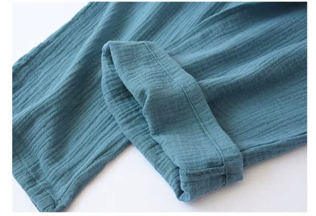 Đồ ngủ cotton không in nam mùa xuân và mùa thu nước giặt vải nhà cha mẹ quần rộng eo cao màu rắn tăng phần mỏng Nhật Bản quần sooc nam