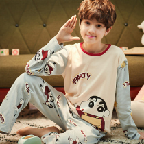 Children's pajamas boys with long sleeves spring and autumn thin money pure cotton middle school boy 2021 new cartoon home clothes